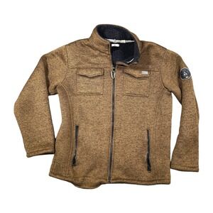 Ascend Mens Brown Marled Sherpa Lined Full Zip Sweater Fleece Jacket Large